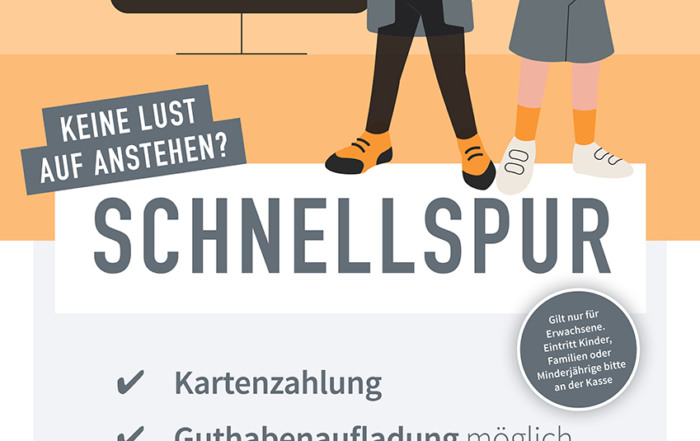 Plakat Schnellspur mit allem Infos zum bargeldlosen Eintreten
